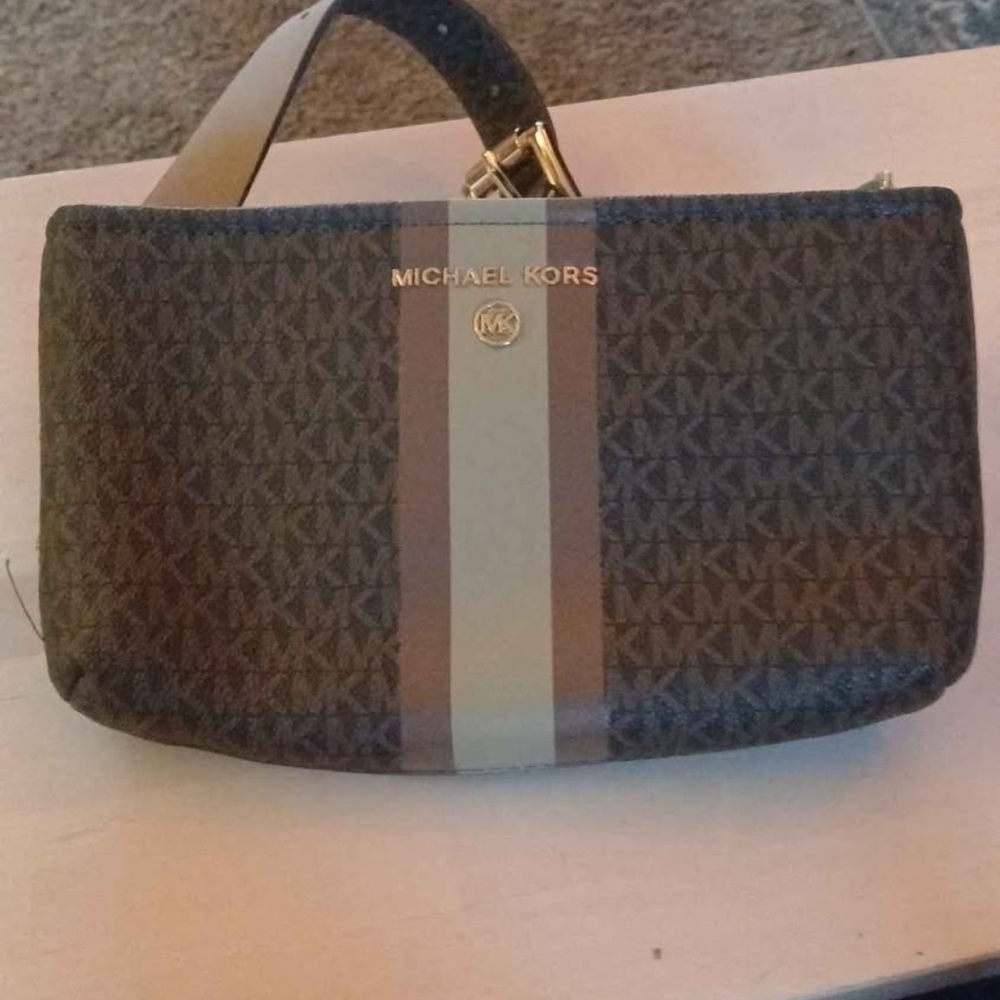 Michael Kors Monogram Shoulder Bag in Brown and Tan